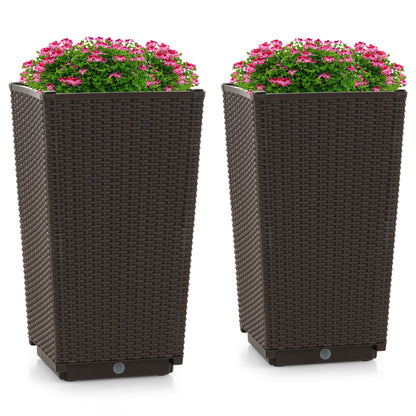 Outdoor Wicker Flower Pot Set of 2 with Drainage Hole for Porch Balcony, Brown Raised Garden Beds Brown at Gallery Canada