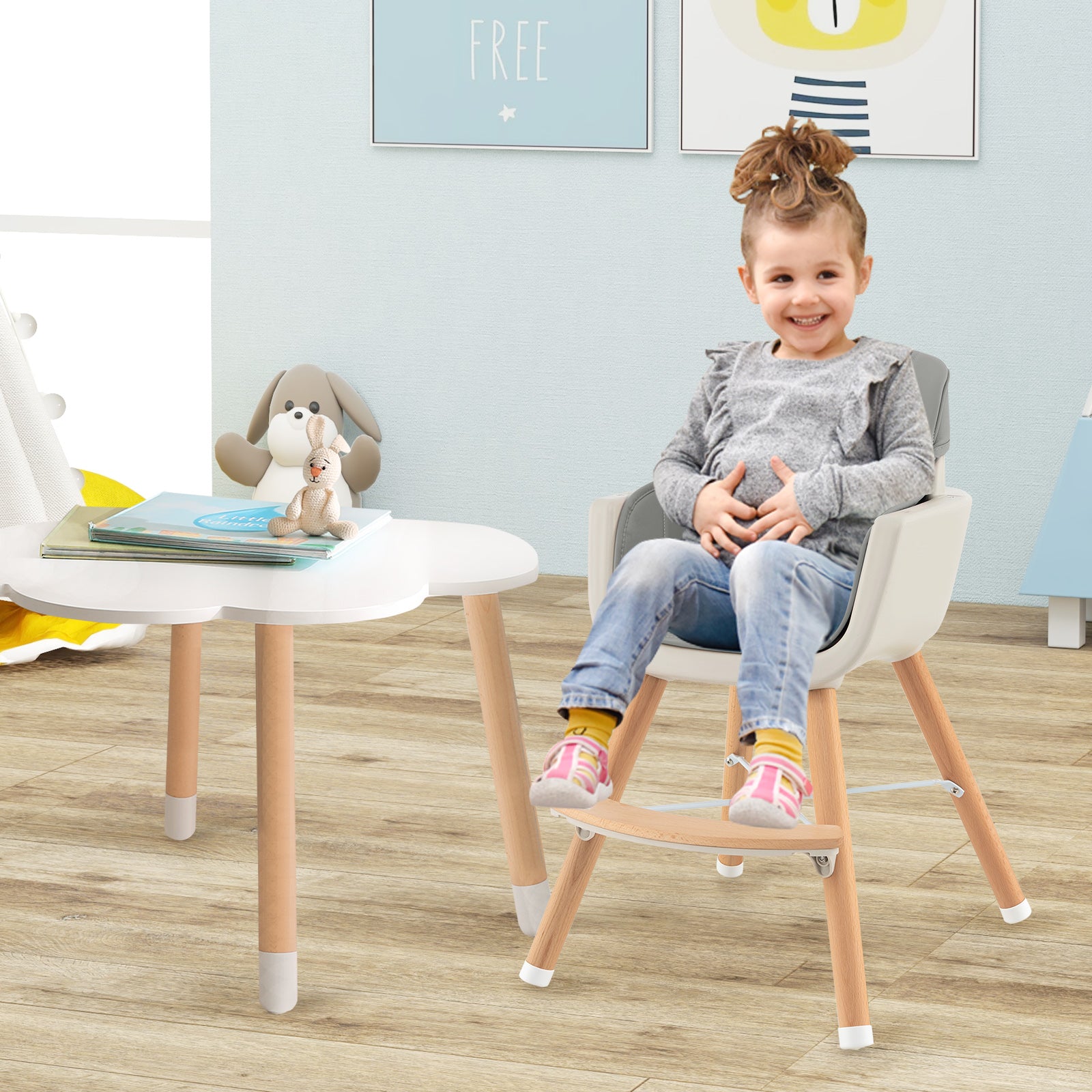 3-in-1 Convertible Wooden High Chair with Cushion, Gray High Chairs at Gallery Canada