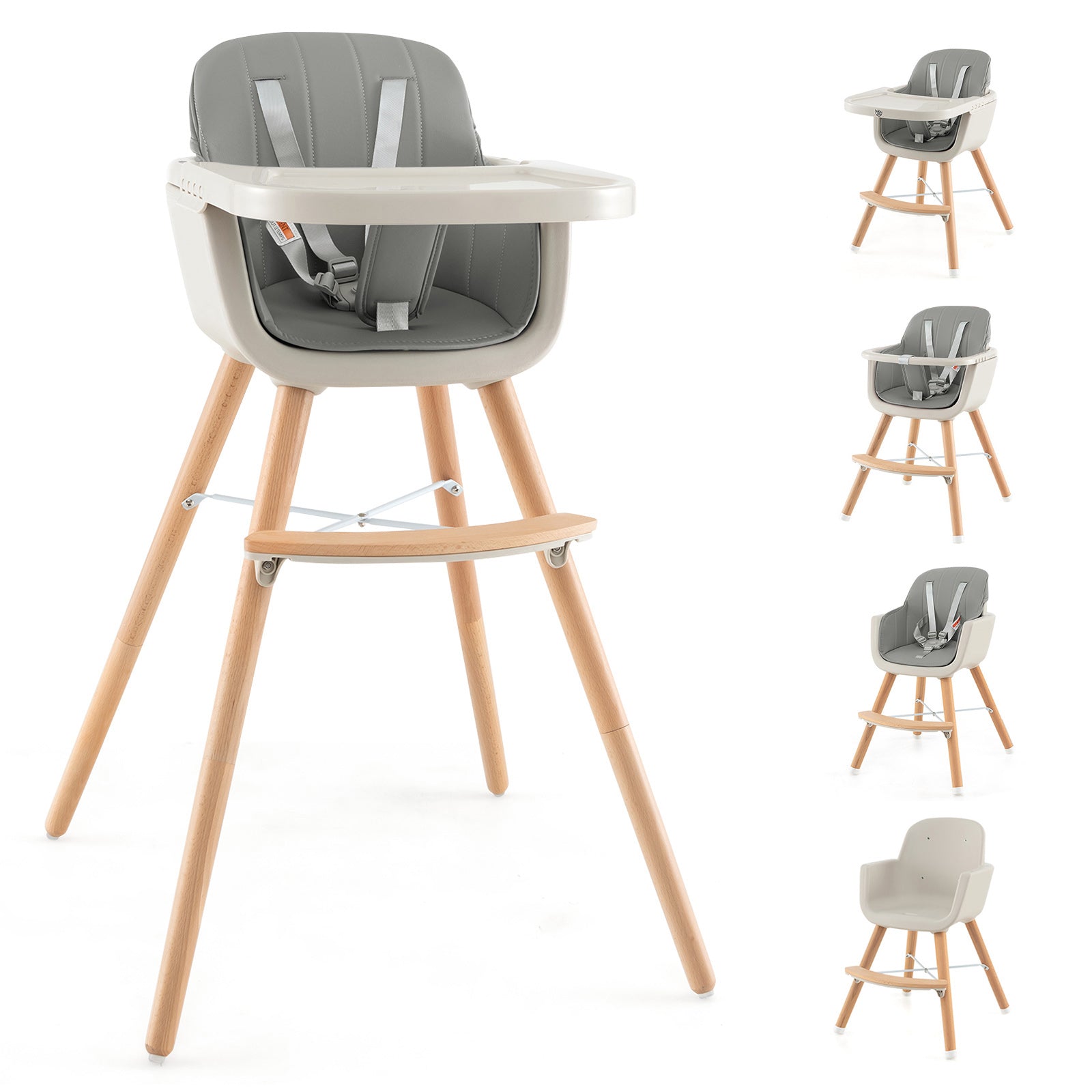 3-in-1 Convertible Wooden High Chair with Cushion, Gray High Chairs at Gallery Canada