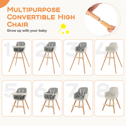3-in-1 Convertible Wooden High Chair with Cushion, Gray High Chairs at Gallery Canada