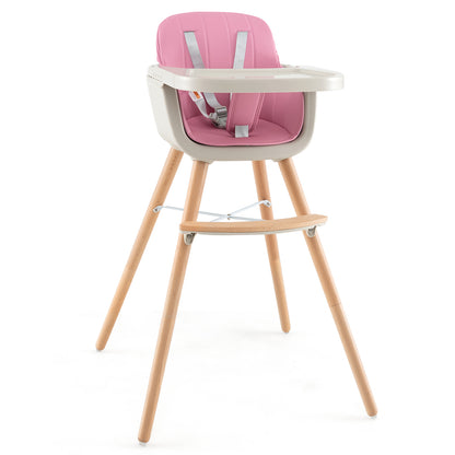 3-In-1 Convertible Wooden High Chair With Cushion, Pink High Chairs at Gallery Canada