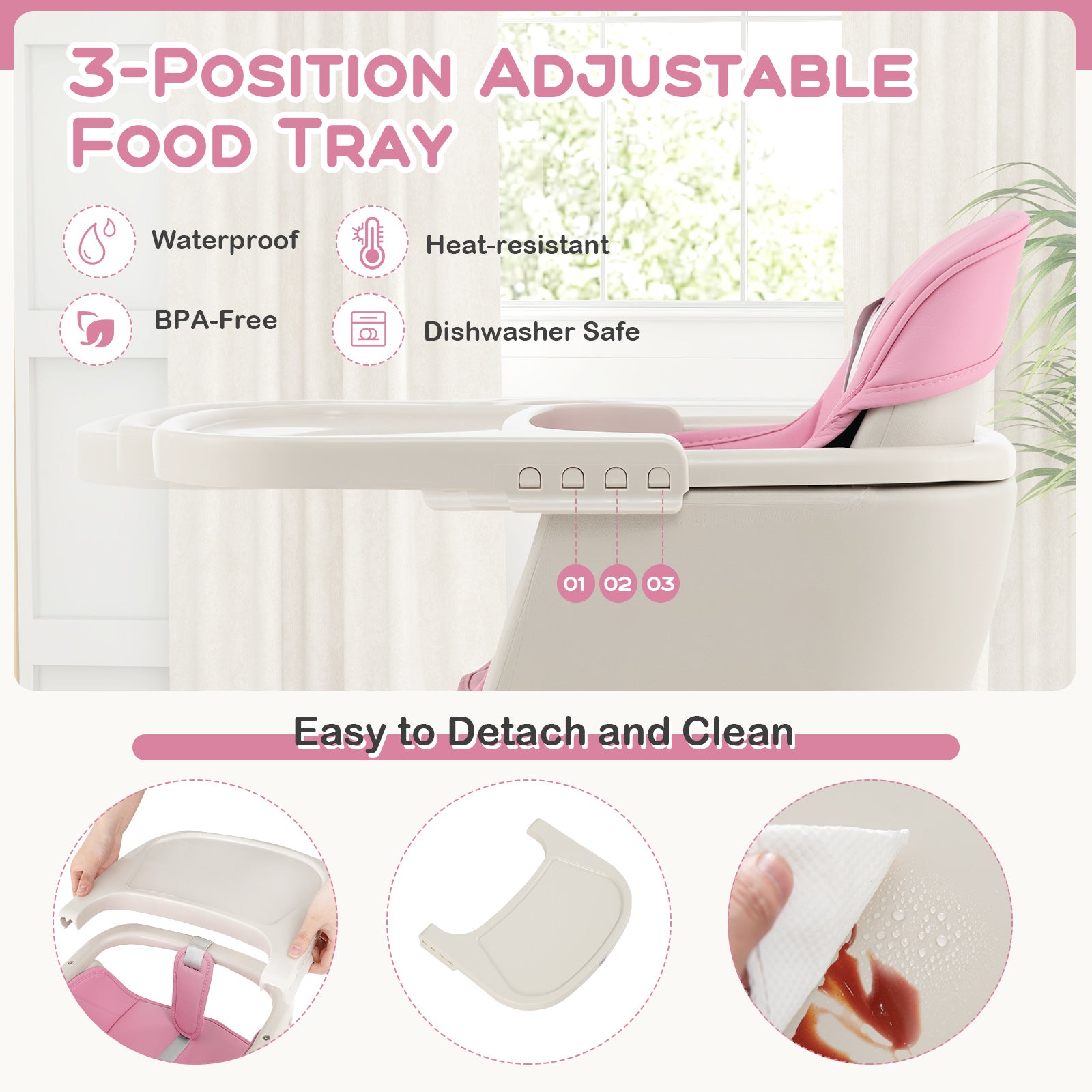 3-in-1 Convertible Wooden High Chair with Cushion, Pink High Chairs at Gallery Canada