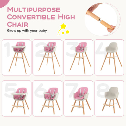 3-in-1 Convertible Wooden High Chair with Cushion, Pink High Chairs at Gallery Canada