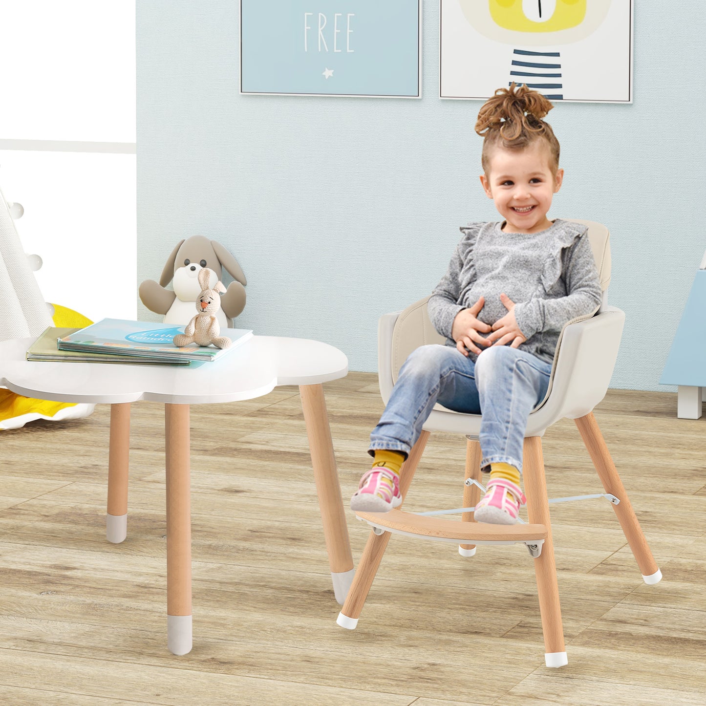 3-in-1 Convertible Wooden High Chair with Cushion, Beige High Chairs at Gallery Canada