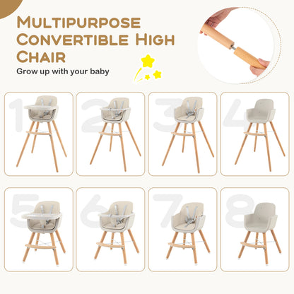 3-in-1 Convertible Wooden High Chair with Cushion, Beige High Chairs at Gallery Canada