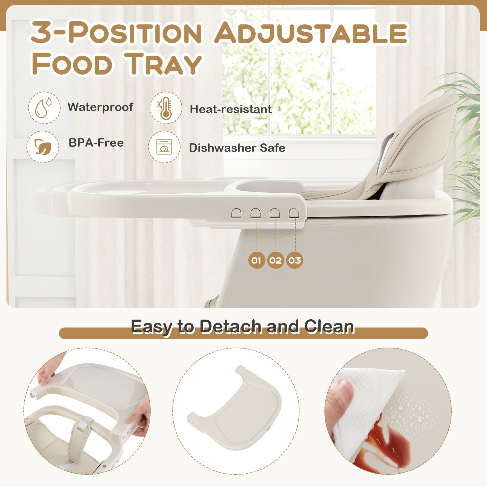 3-in-1 Convertible Wooden High Chair with Cushion, Beige High Chairs at Gallery Canada