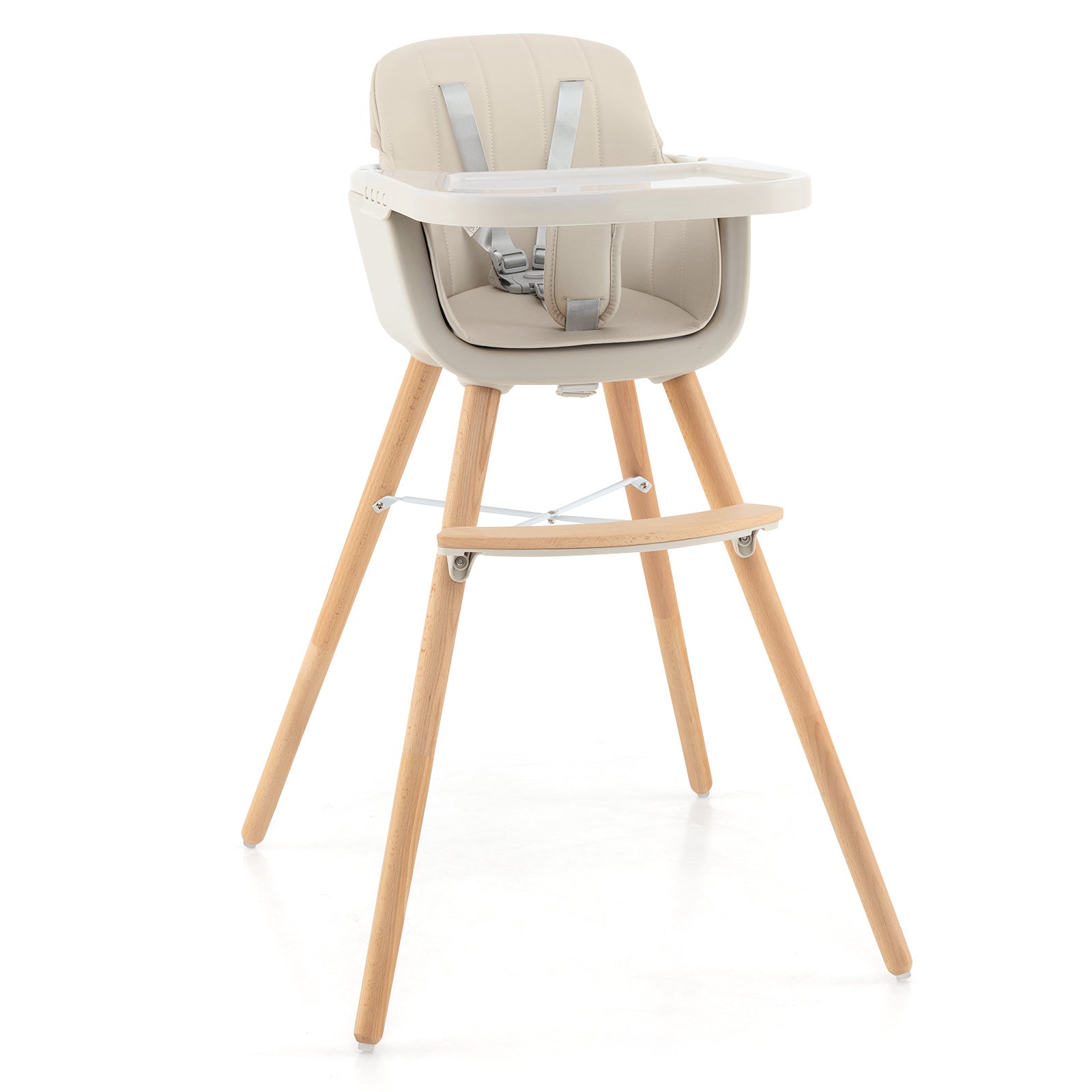 3-in-1 Convertible Wooden High Chair with Cushion, Beige High Chairs at Gallery Canada