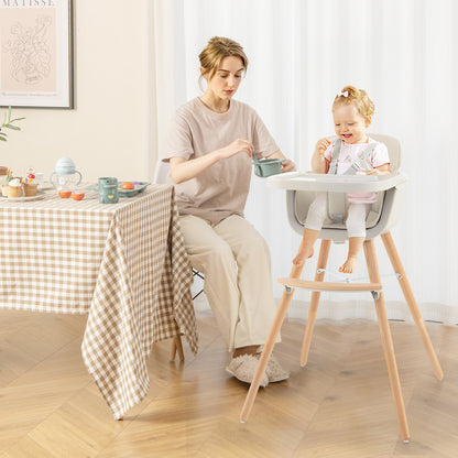 3-in-1 Convertible Wooden High Chair with Cushion, Beige High Chairs at Gallery Canada