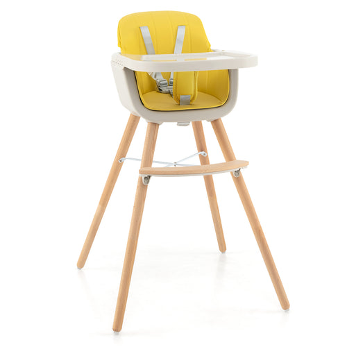 3-in-1 Convertible Wooden High Chair With Cushion, Yellow