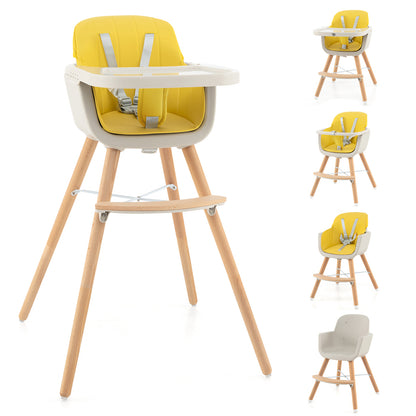 3-in-1 Convertible Wooden High Chair with Cushion, Yellow High Chairs at Gallery Canada
