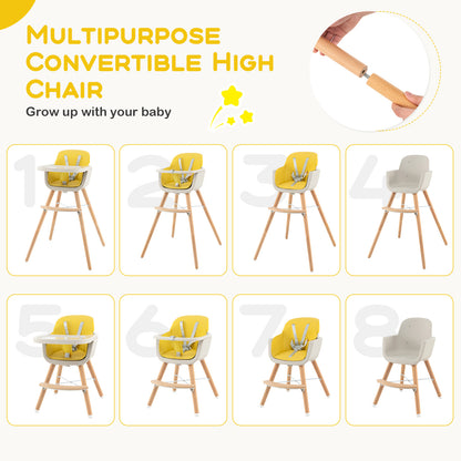 3-in-1 Convertible Wooden High Chair with Cushion, Yellow High Chairs at Gallery Canada