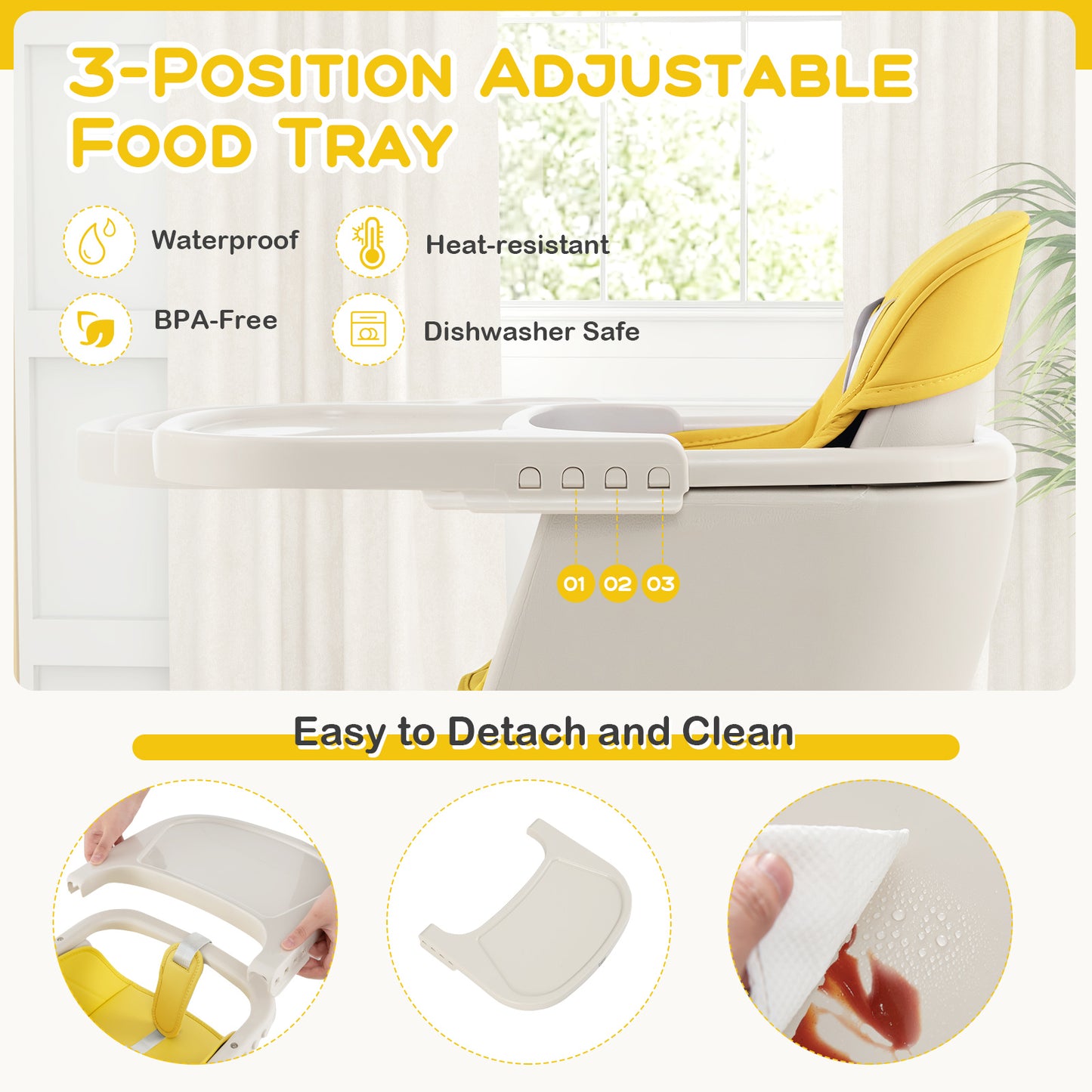 3-in-1 Convertible Wooden High Chair with Cushion, Yellow High Chairs at Gallery Canada
