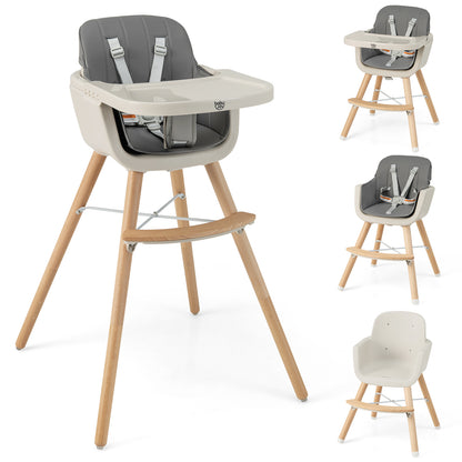 3-in-1 Convertible Wooden High Chair with Cushion, Light Gray High Chairs at Gallery Canada