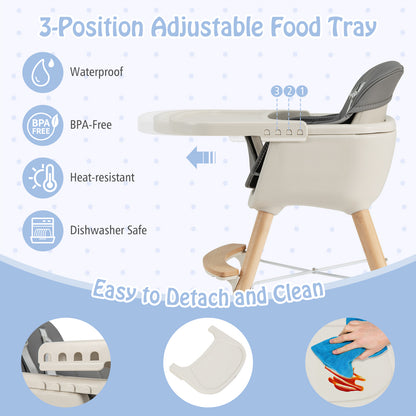 3-in-1 Convertible Wooden High Chair with Cushion, Light Gray High Chairs at Gallery Canada