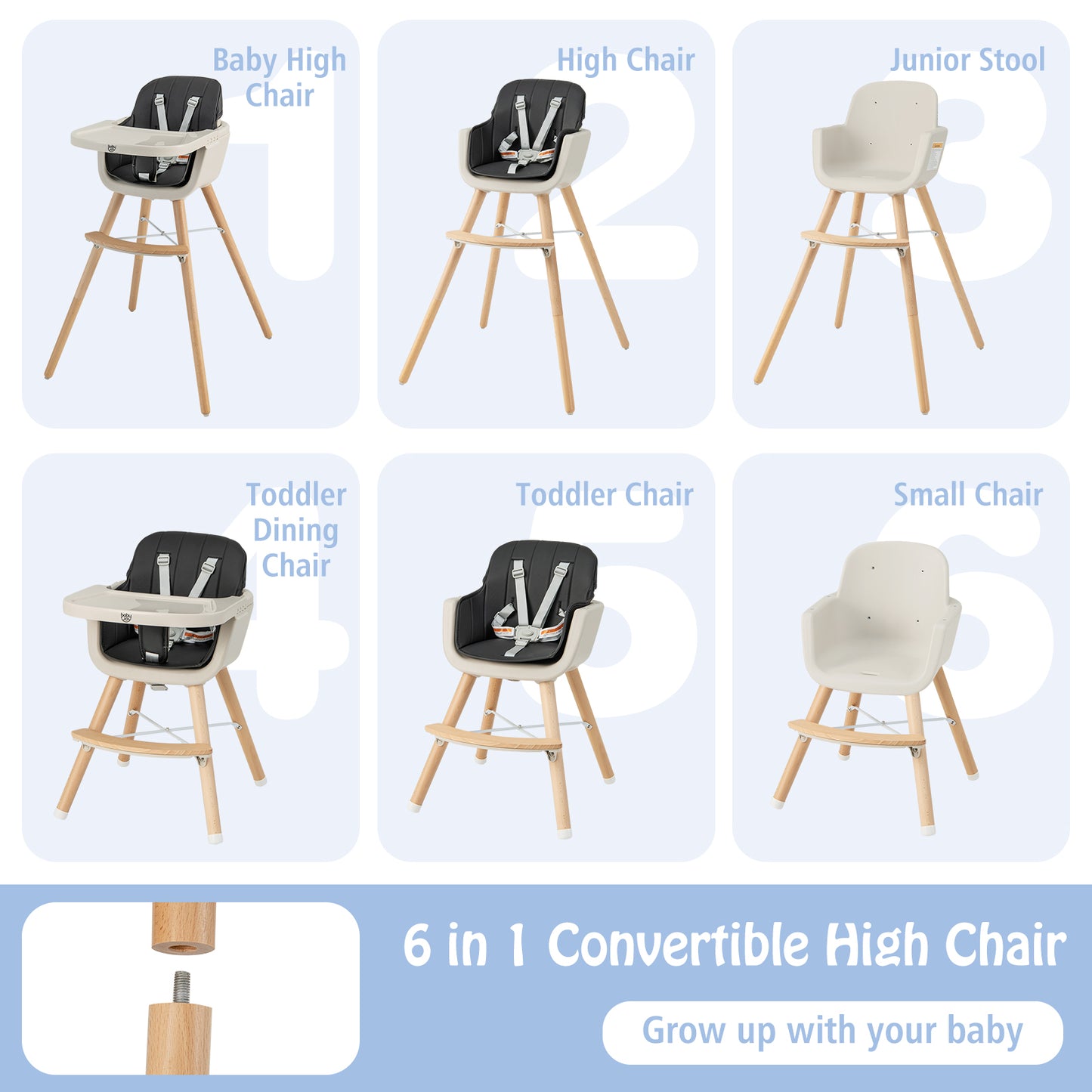 3-in-1 Convertible Wooden High Chair with Cushion, Black High Chairs at Gallery Canada