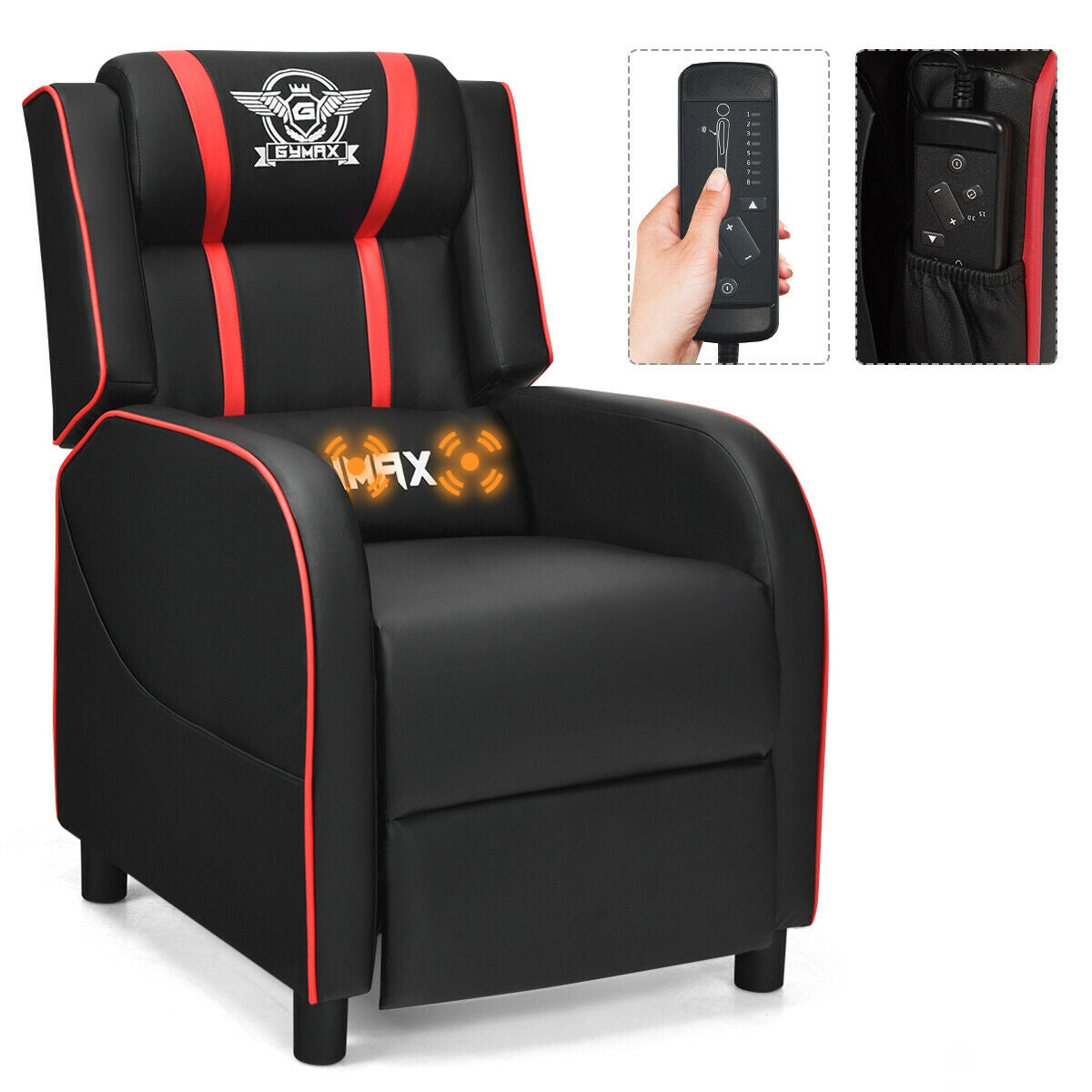 Massage Racing Gaming Single Recliner Chair, Red Gaming Chairs at Gallery Canada