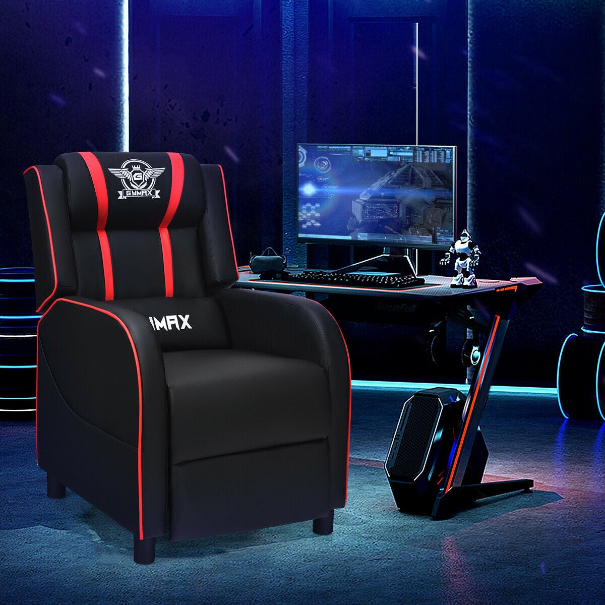 Massage Racing Gaming Single Recliner Chair, Red Gaming Chairs at Gallery Canada