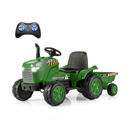 12V Kids Ride On Tractor with Trailer and Remote Control, Dark Green Powered Ride On Toys at Gallery Canada