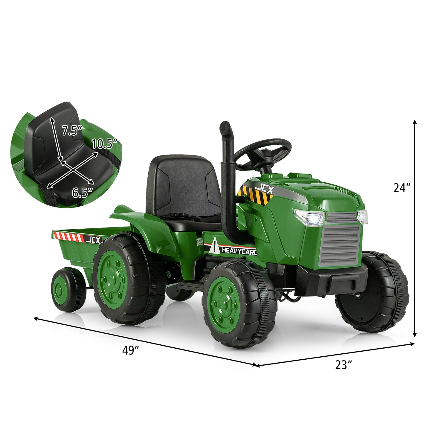 12V Kids Ride On Tractor with Trailer and Remote Control, Dark Green Powered Ride On Toys at Gallery Canada