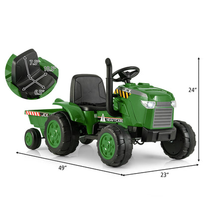 12V Kids Ride On Tractor with Trailer and Remote Control, Dark Green Powered Ride On Toys at Gallery Canada