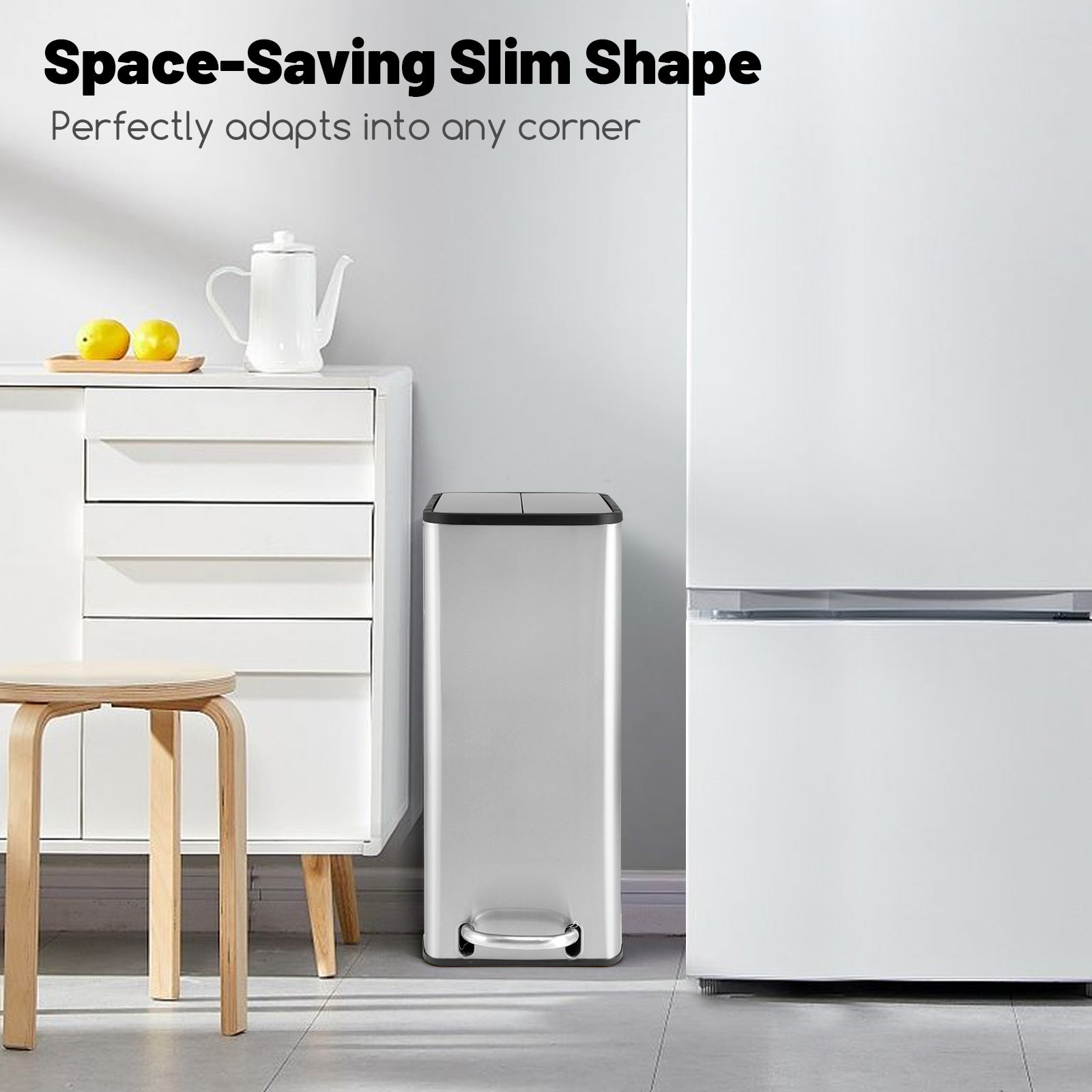 12 Gal Stainless Steel Trash Can with Soft-Closing Wing Lids, Silver Kitchen Utensils at Gallery Canada