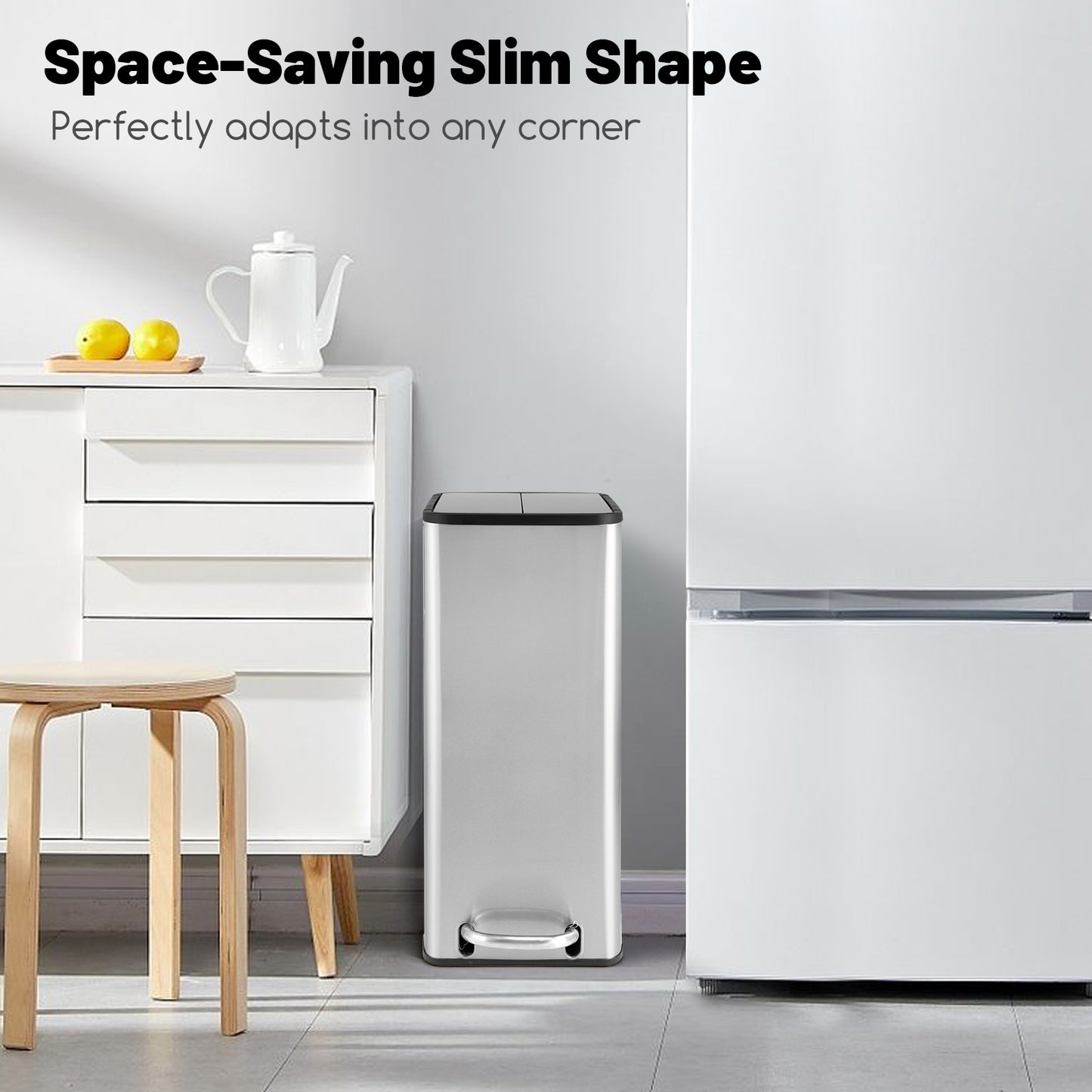 12 Gal Stainless Steel Trash Can with Soft-Closing Wing Lids, Silver Kitchen Utensils at Gallery Canada