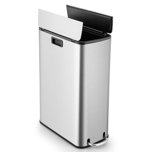12 Gal Stainless Steel Trash Can, Soft-Closing Wing Lids, Silver
