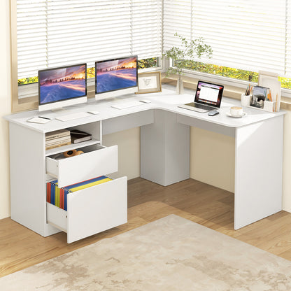 L-Shaped Computer Desk with Letter File Drawer, White L-Shaped Desks at Gallery Canada