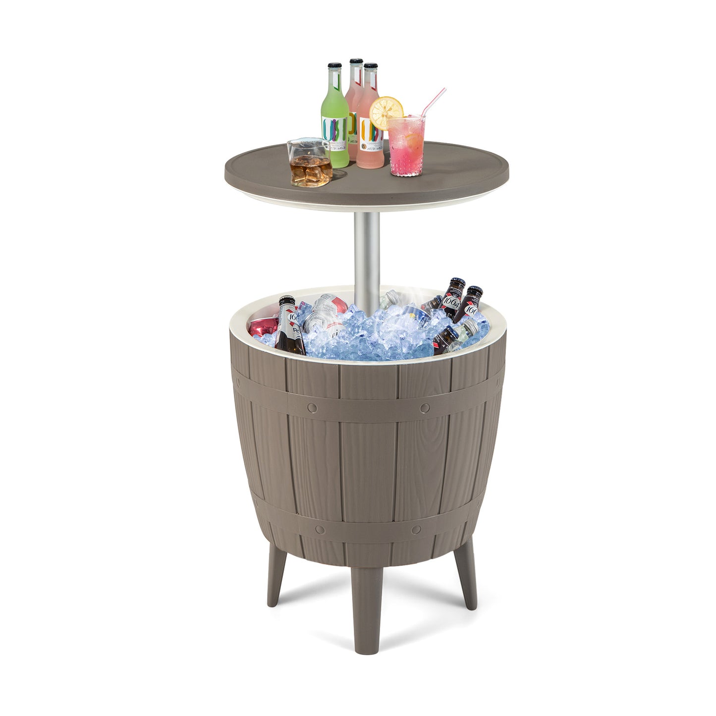 10 Gallon Cooler Bar Table Outdoor Coffee Table Ice Bucket with Telescopic Tabletop for Beer and Wine, Brown Coolers at Gallery Canada