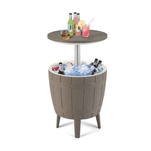 10 Gallon Cooler Bar Table Outdoor Coffee Table Ice Bucket with Telescopic Tabletop for Beer and Wine, Brown