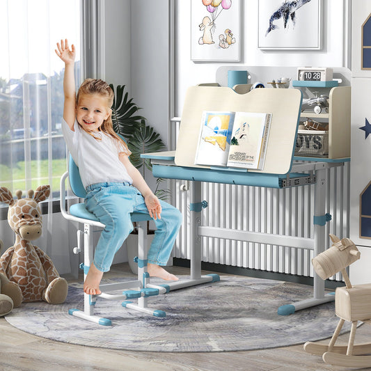 Height Adjustable Kids Study Desk with Tilt Desktop for 3-12 Years Old, Blue - Gallery Canada