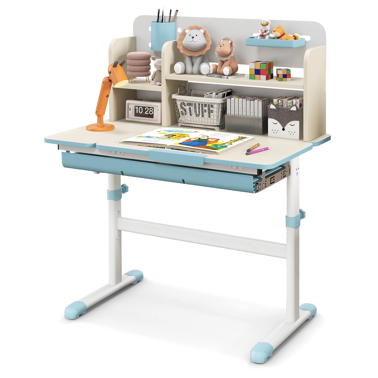 Height Adjustable Kids Study Desk with Tilt Desktop for 3-12 Years Old, Blue Kids Table & Chair Sets at Gallery Canada