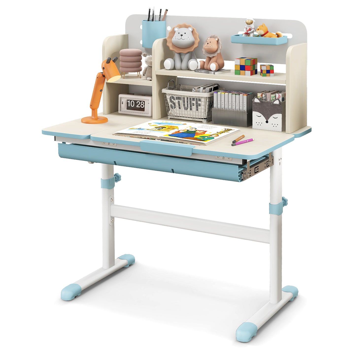 Height Adjustable Kids Study Desk with Tilt Desktop for 3-12 Years Old, Blue Kids Table & Chair Sets at Gallery Canada