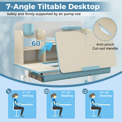 Height Adjustable Kids Study Desk with Tilt Desktop for 3-12 Years Old, Blue Kids Table & Chair Sets at Gallery Canada