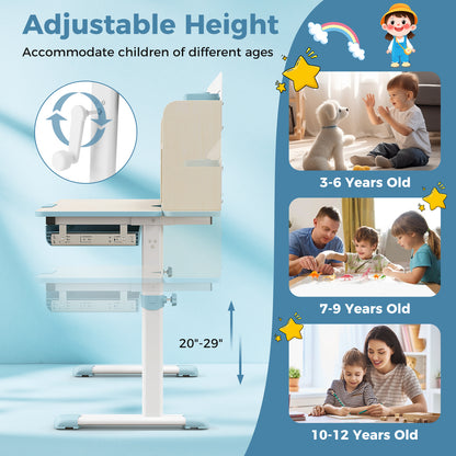 Height Adjustable Kids Study Desk with Tilt Desktop for 3-12 Years Old, Blue Kids Table & Chair Sets at Gallery Canada