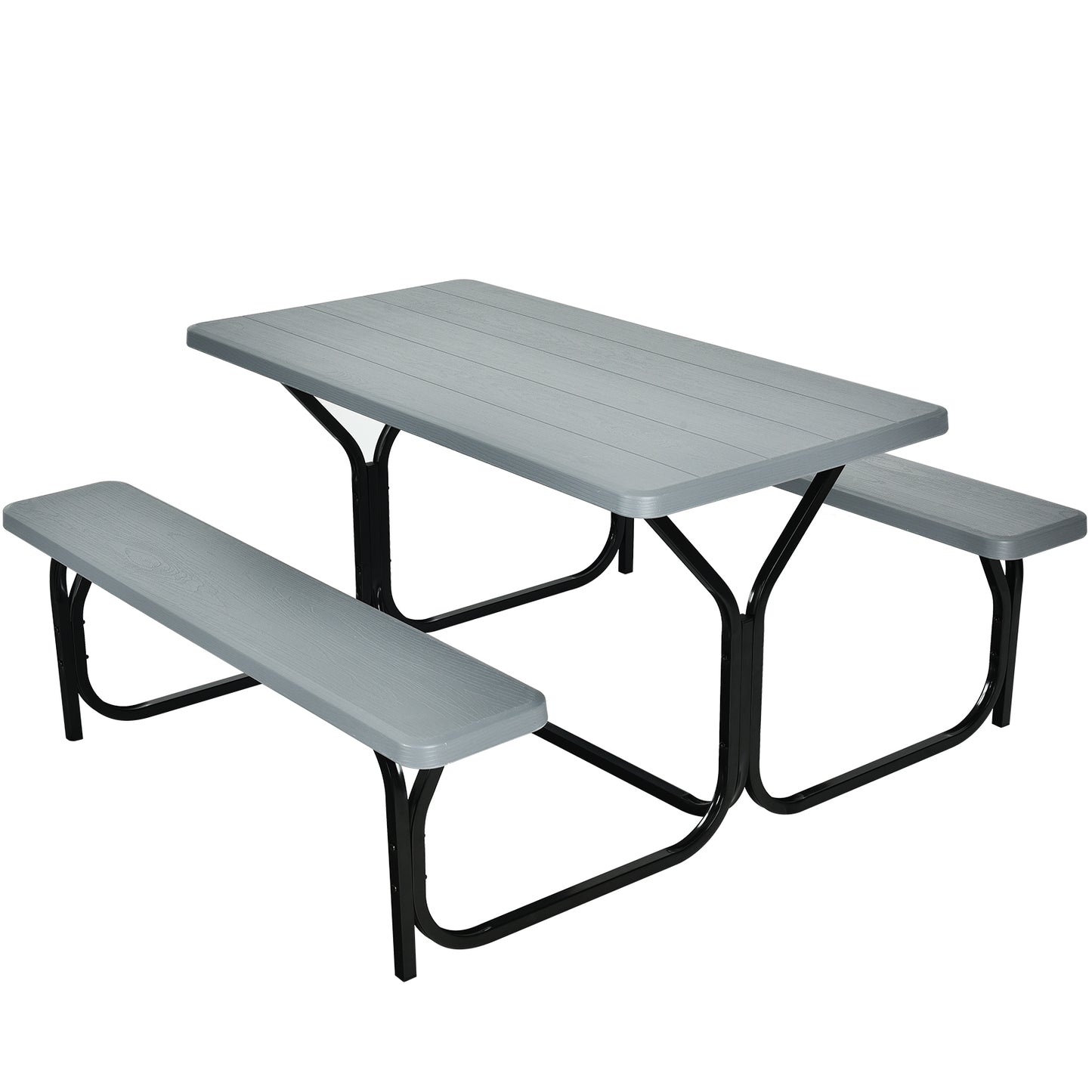 Ensemble de Table de Pique-nique et Bancs pour Camping Extérieur, Gris