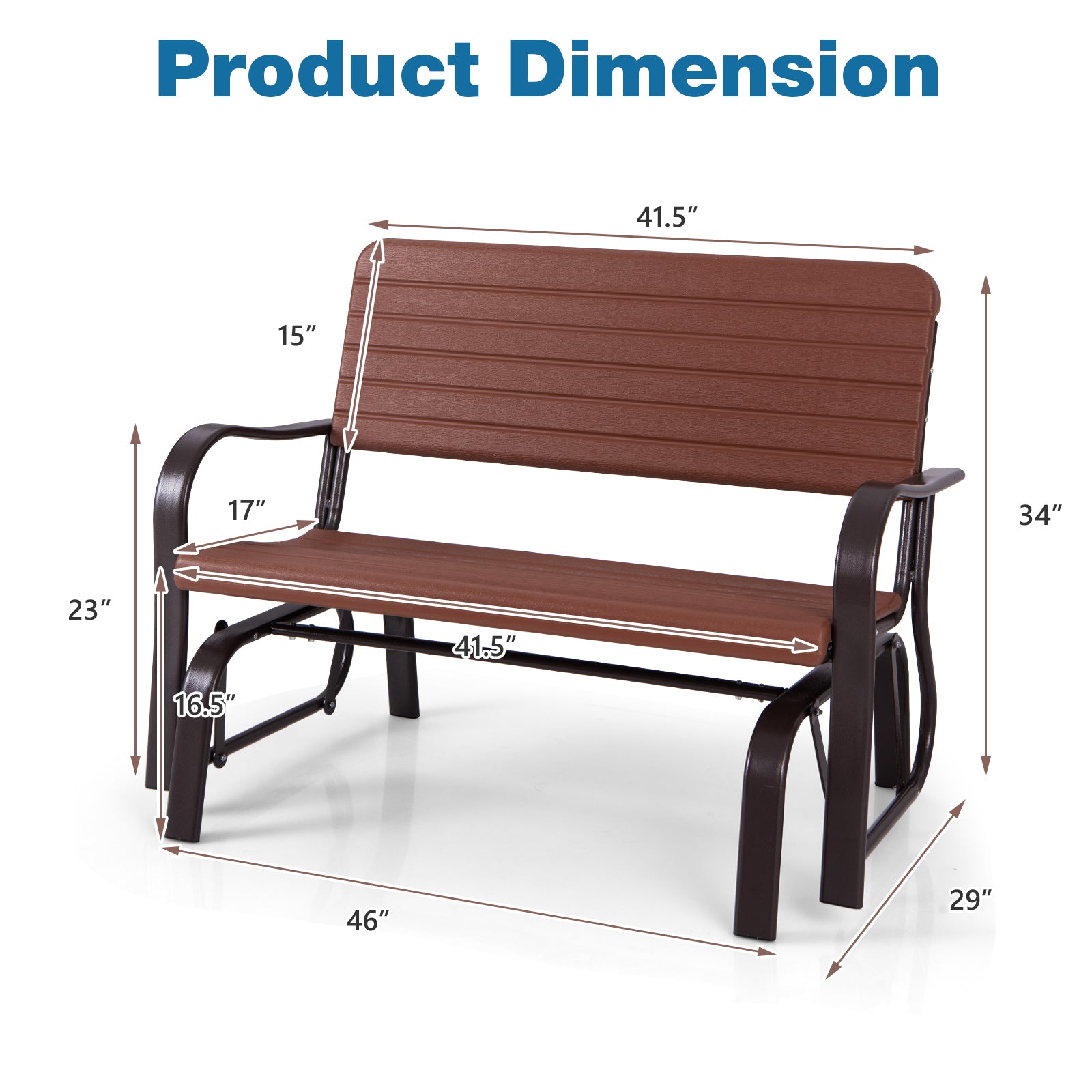 2-Seat Porch Glider, HDPE Back Seat, Steel Frame, Brown Patio Rocking Chairs & Gliders at Gallery Canada