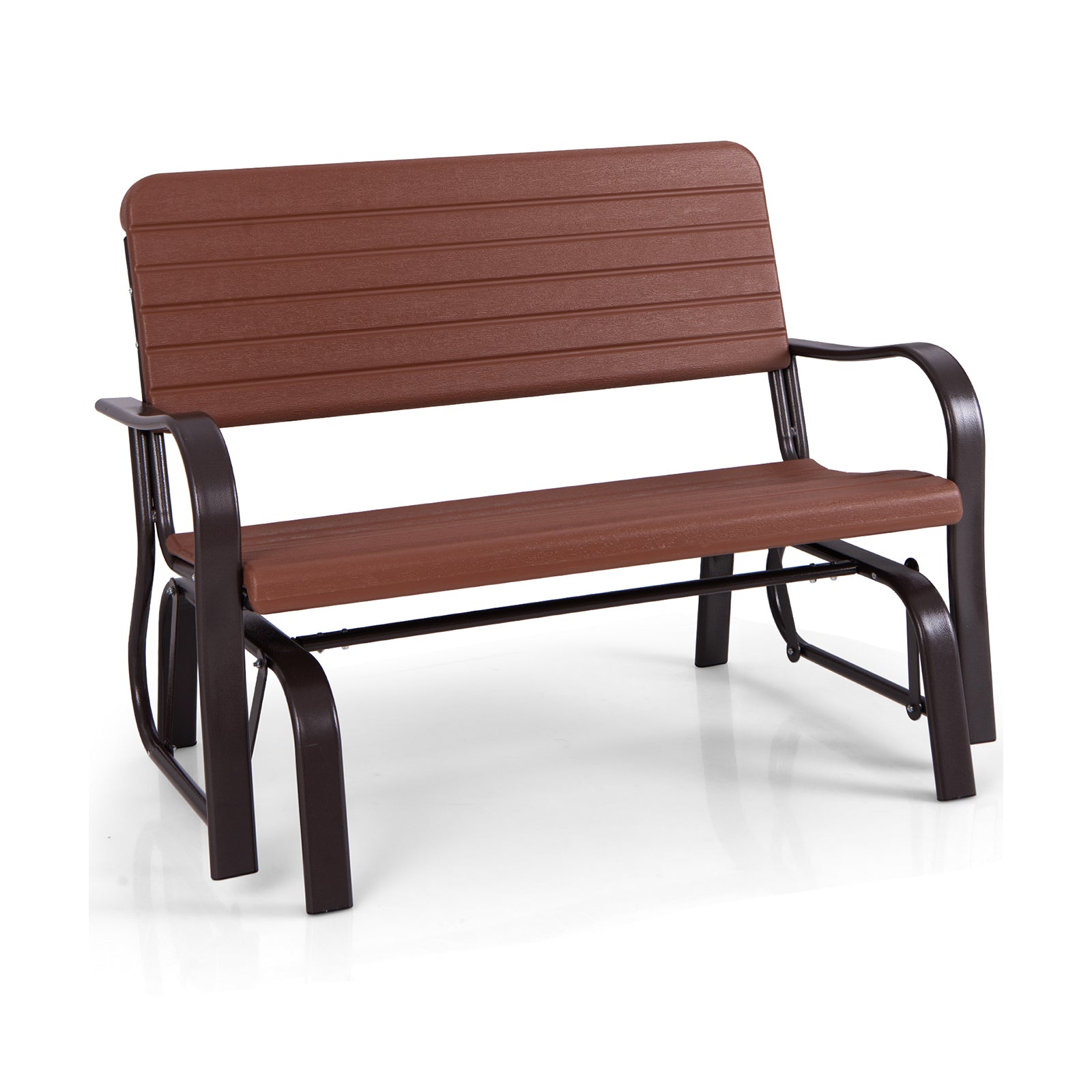 2-Seat Porch Glider with HDPE Back Seat and Steel Frame, Brown Patio Rocking Chairs & Gliders Brown at Gallery Canada