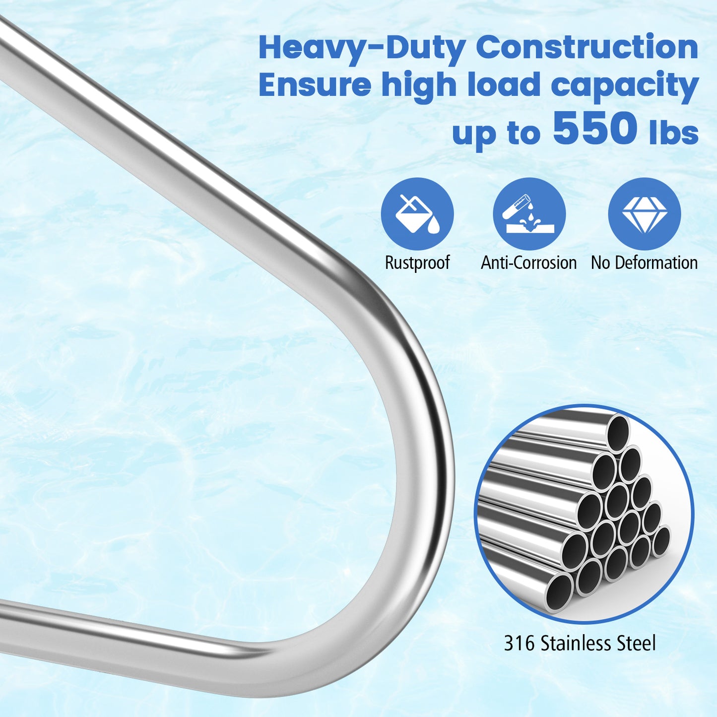 48x34 In. Swimming Pool Handrail, 316 Stainless Steel