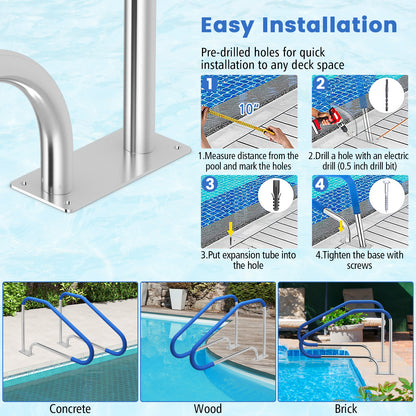48x34 In. Swimming Pool Handrail, 316 Stainless Steel