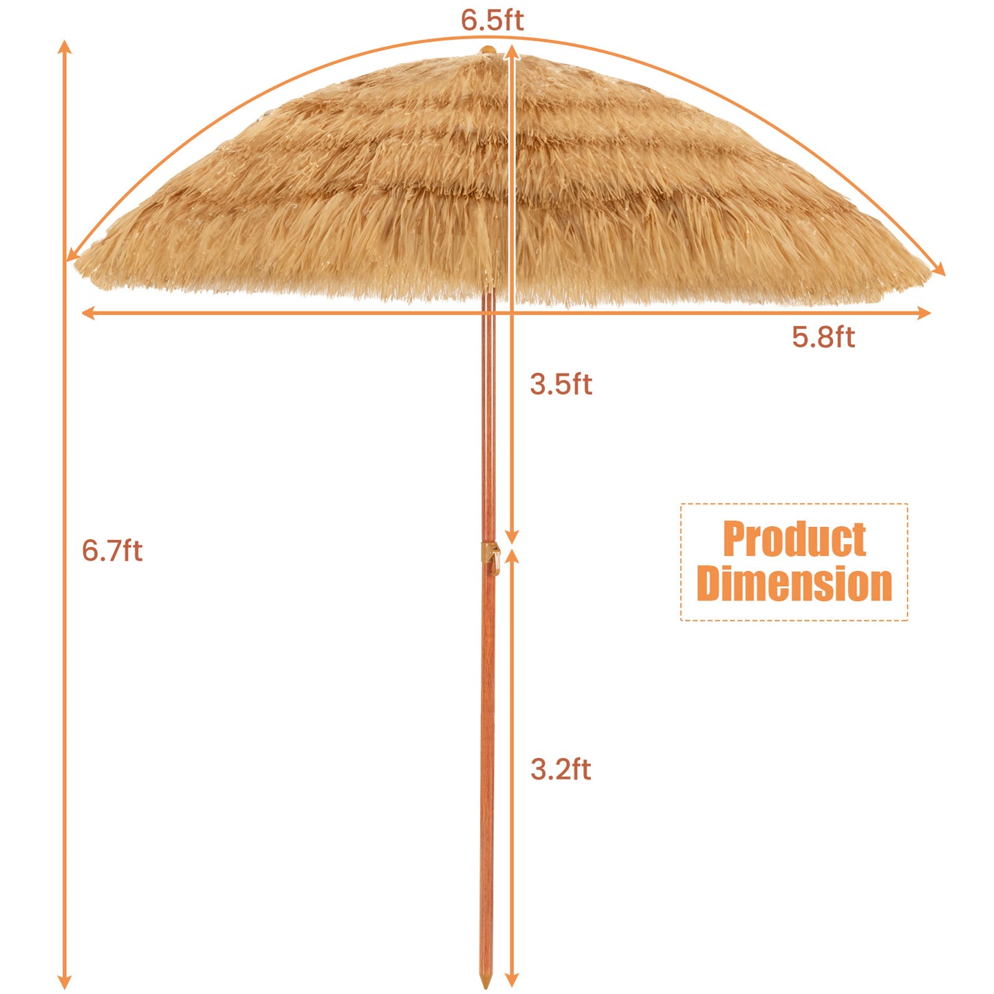 6.5 Feet Portable Thatched Tiki Beach Umbrella with Adjustable Tilt for Poolside and Backyard, Natural Outdoor Umbrellas at Gallery Canada