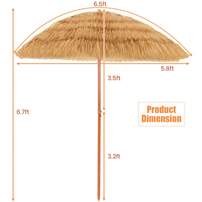 6.5 Feet Portable Thatched Tiki Beach Umbrella with Adjustable Tilt for Poolside and Backyard, Natural Outdoor Umbrellas at Gallery Canada