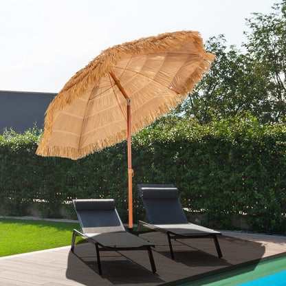 6.5 Feet Portable Thatched Tiki Beach Umbrella with Adjustable Tilt for Poolside and Backyard, Natural Outdoor Umbrellas at Gallery Canada