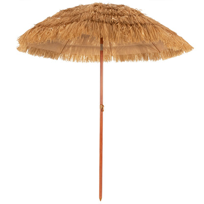 6.5 Feet Portable Thatched Tiki Beach Umbrella with Adjustable Tilt for Poolside and Backyard, Natural Outdoor Umbrellas at Gallery Canada
