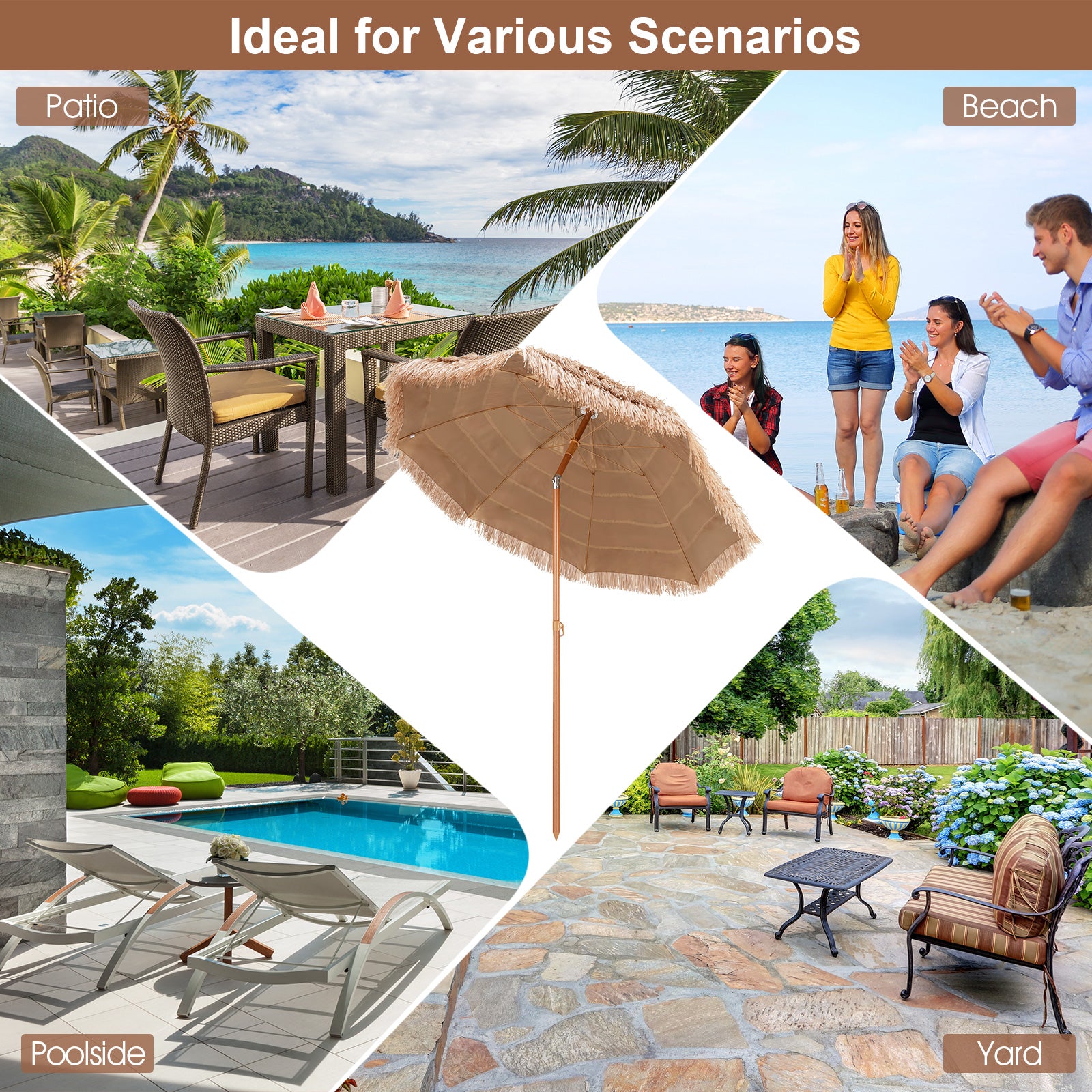 7.2 Feet Patio Thatched Tiki Umbrella Hawaiian Hula Beach Umbrella Outdoor Umbrellas at Gallery Canada