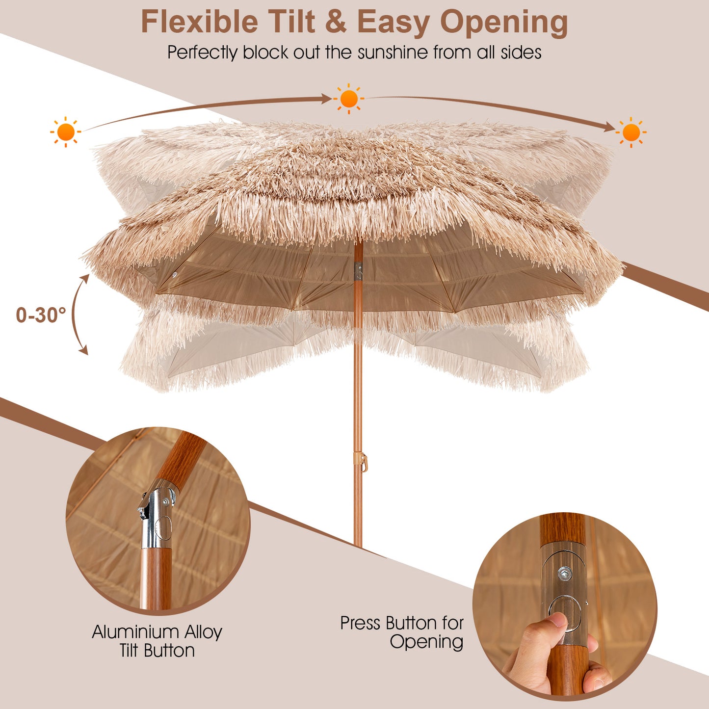 7.2 Feet Patio Thatched Tiki Umbrella Hawaiian Hula Beach Umbrella Outdoor Umbrellas at Gallery Canada