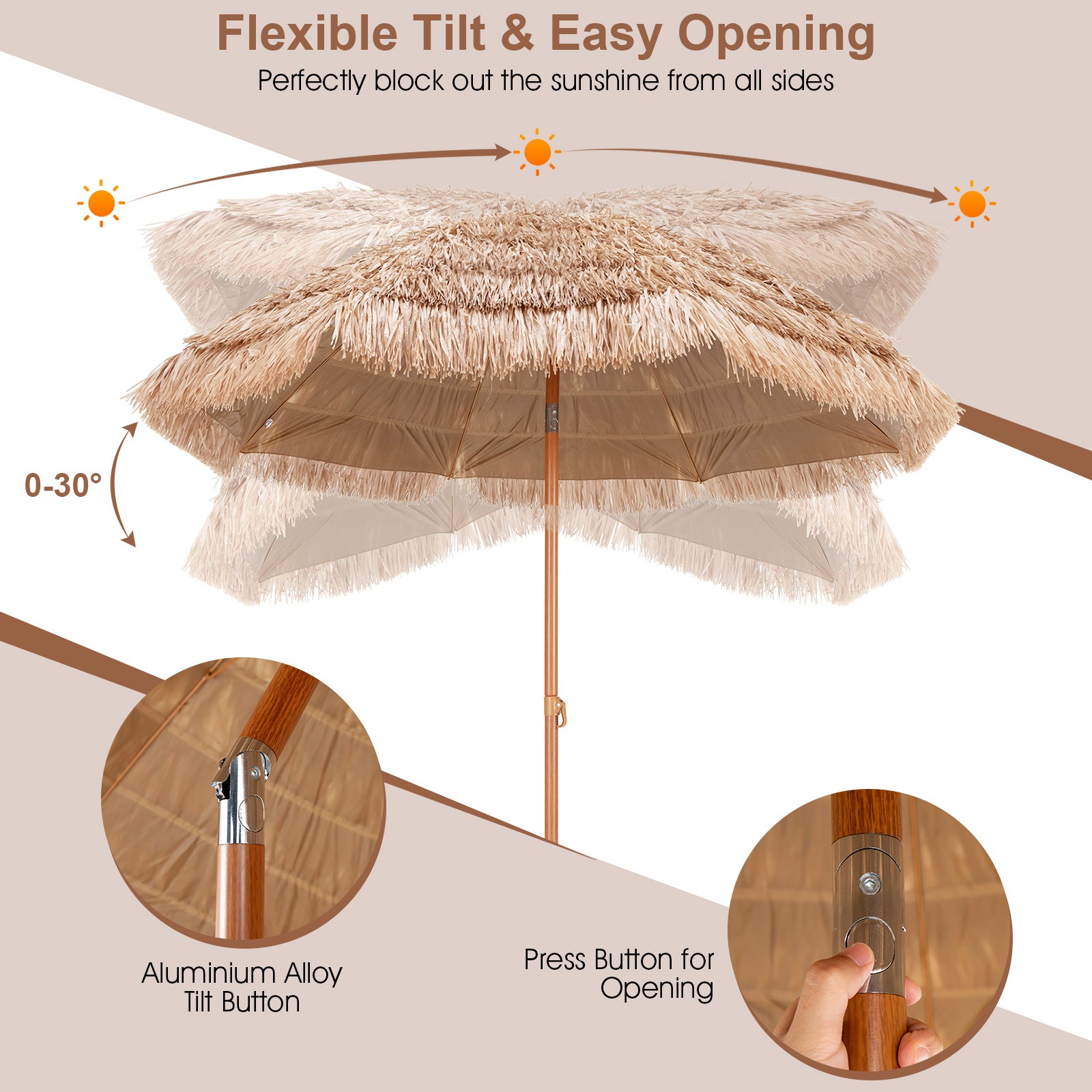7.2 Feet Patio Thatched Tiki Umbrella Hawaiian Hula Beach Umbrella Outdoor Umbrellas at Gallery Canada