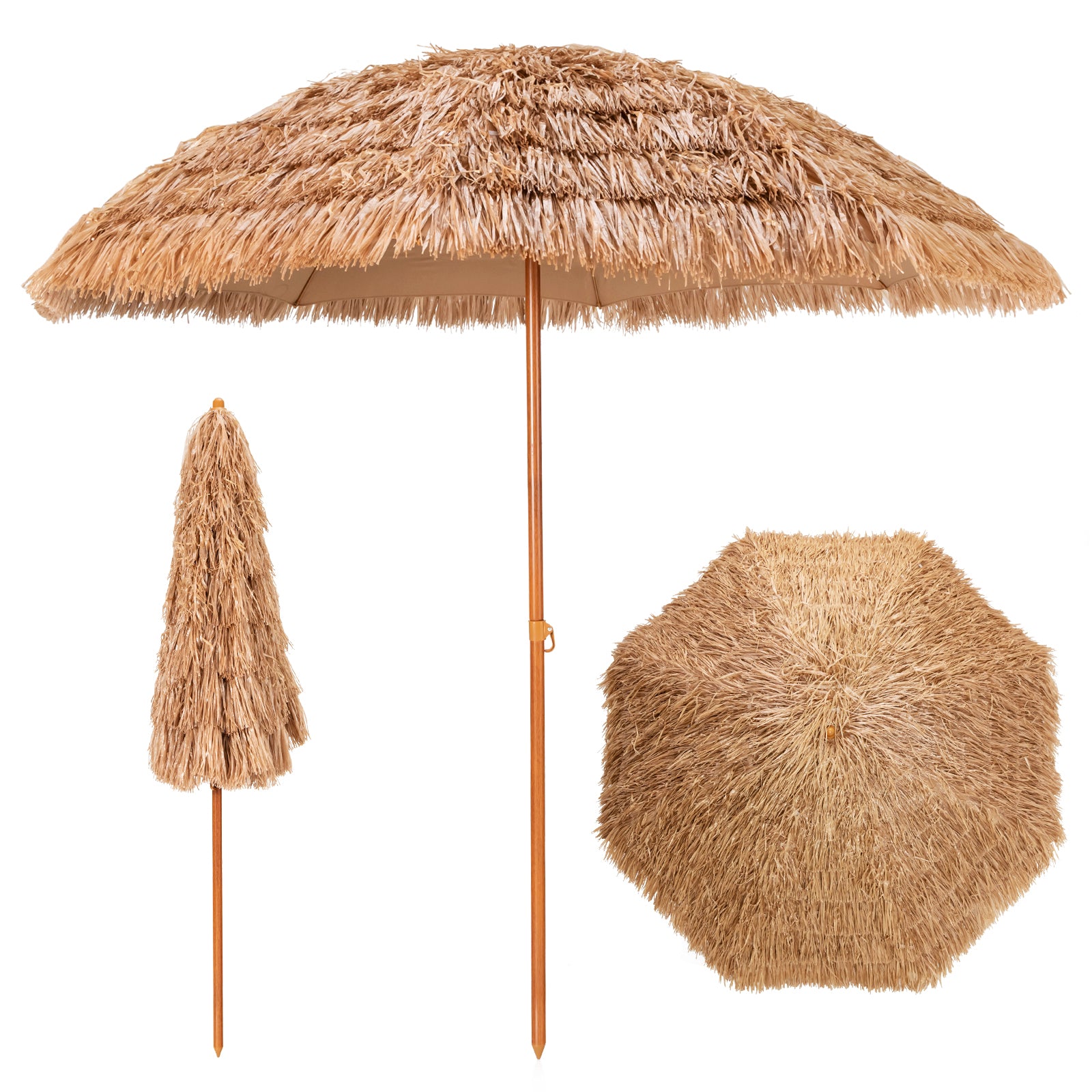 8 Feet Patio Thatched Tiki Umbrella Hawaiian Hula Beach Umbrella, Natural Outdoor Umbrellas at Gallery Canada