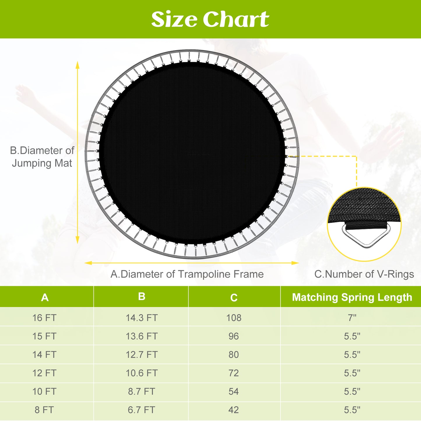 High-Elastic PP Replacement Jumping Mat-10 ft, Black Trampoline Accessories at Gallery Canada