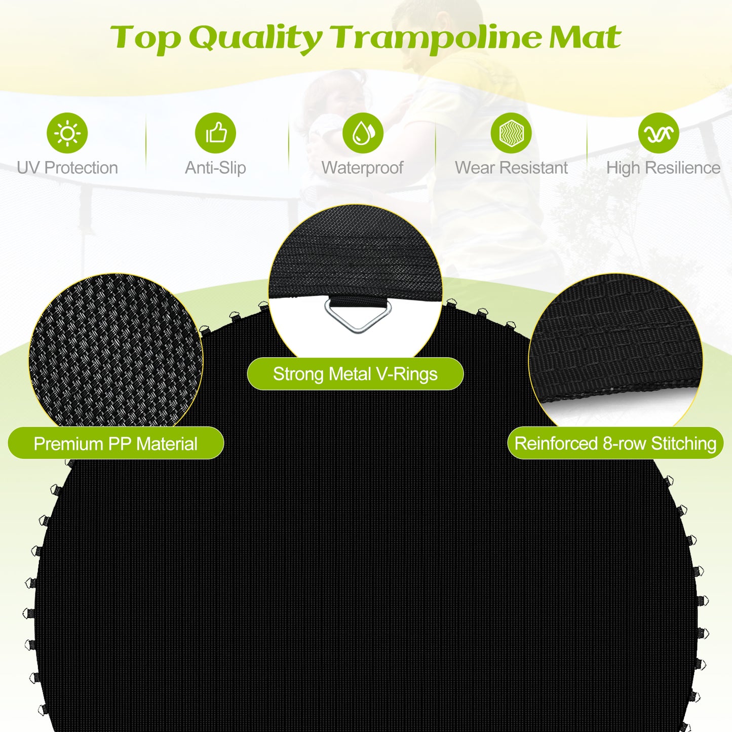 High-Elastic PP Replacement Jumping Mat-15 ft, Black Trampoline Accessories at Gallery Canada